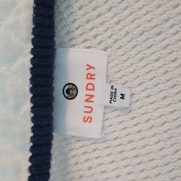 Sundry La mer navy & white striped crewneck embroidered sweater M - Picture 11 of 15